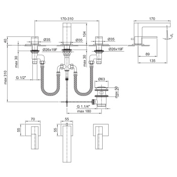 Смеситель для раковины Fantini Ar/38 38 02 5304S хром