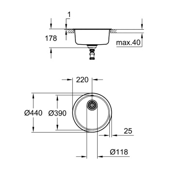 Мойка GROHE K200 Sink круглая с одной чашей, нержавеющая сталь 31720SD0