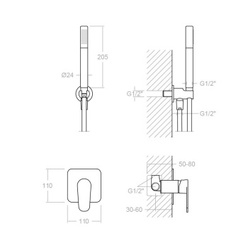 Смеситель для душа Ramonsoler Alexia встраиваемый с ручным душем K3618011