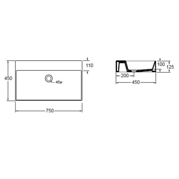 Раковина подвесная Azzurra Elegance Squared 75х45см с 1 отв. под смеситель, белый ELLP075450QMBI/(EQA75M bi)*1