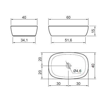 Раковина Antonio Lupi Senso 60х40х15см., без отв., без перелива, Cristalmood, Nebbia А0002427721