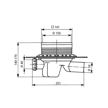 Трап для слива во внутр-х помещениях Sanit проп. спос-ть 58л/мин, с решеткой из нержав стали, боковой штуцер диам 40мм, отвод диам 50мм, 40.003.00..0000