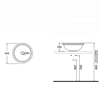 Раковина накладная круглая диаметр Azzurra Jubilaeum 45xh18см без отв-й под смеситель, белый JULA04518000BI/(JUB50/APP bi)*0