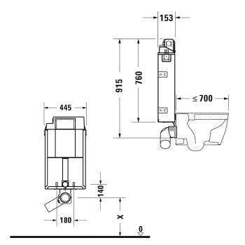 Duravit DuraSystem Рама для установки подвесного унитаза 915x445x153 мм,  для замуровки в стену, в сборе с бачком 9л