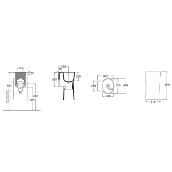 Раковина Azzurra Nativo 350х370х620, подвесная, без отверстий для смесителя, в комплекте с крепежом, antracite LALS035370N0AN