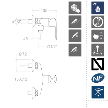 Смеситель для душа Ramonsoler Ypsilon с душевым комплектом plus 6408T3