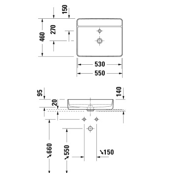 DURAVIT Bento Starck Box  Раковина накладная 550х460мм,, с 1 отв под смеситель, HygieneGlaze, белый глянцевый