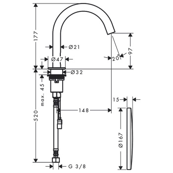 Axor Uno Смеситель для раковины 100, на 1 отв., излив: 147мм, электронный, с регулировкой температур