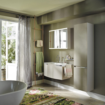 Burgbad Yso Комплект подвесной мебели 89.5x49x45 см, цвет песочный глянцевый с полотенцедержателем слева. цвет: хром. SFAF081 L F2141 C0001*3 holes