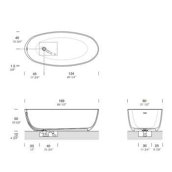Ванна из искусственного камня Milldue Oval 169x80 9681.J10