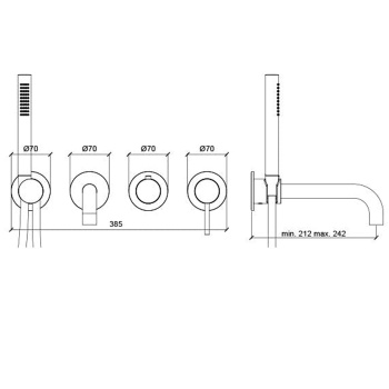 Смеситель настенный внешняя часть Almar Modular круглые розетка, с перекл. на 2-3 положения, с ручным душем и шлангом, stainless steel aisi316 E180143.316