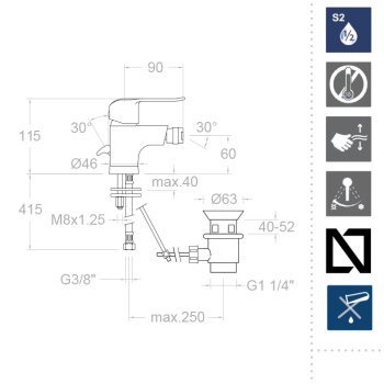 Смеситель для биде Ramonsoler Ypsilon с автоматическим клапаном plus 6403VA9065