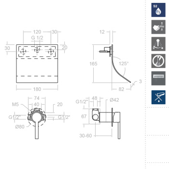 Смеситель для раковины Ramonsoler Drako встраиваемый с каскадным изливом 33169