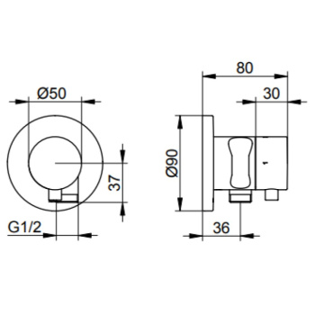 Шланговое подключение Keuco Ixmo 59557011201 выводом для шланга и держателем