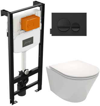 Унитаз с инсталляцией Jacob Delafon Rodin+ E21748RU-00 кнопка черная