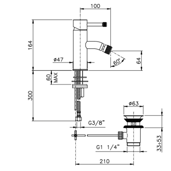 Смеситель для биде Nicolazzi Arena на 1 отверстие, с донным клапаном, хром 3703CR56M
