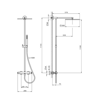 Душевая стойка с термостатическим смесителем Cisal Lineaviva с верхним душем 300 мм., держателем, ручным душем и шлангом 1500 мм., хром LVC7803021