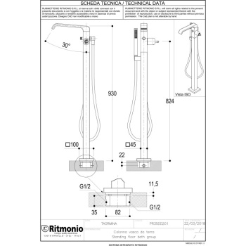 Смеситель для ванны Ritmonio Taormina из пола хром PR35DE201CRL