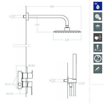 Смеситель для душа Ramonsoler Titanium встраиваемый с тропическим и ручным душем K1815022