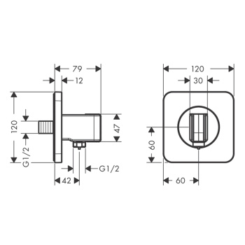 Axor ShowerSelect Вывод воды с клапаном и держателем ручного душа, ½’, цвет: шлифованна
