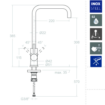 Смеситель для кухни Ramonsoler Kitchen нержавеющая сталь 3829