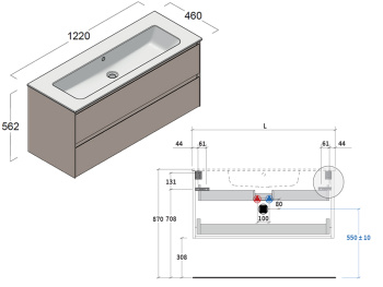 Тумба под раковину Berloni Bagno WAY BLOCK WAKBS2C6DIC 1442