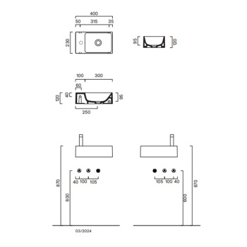 Раковина Catalano Premium 40x23, без отв, Cemento Satinato 220410023