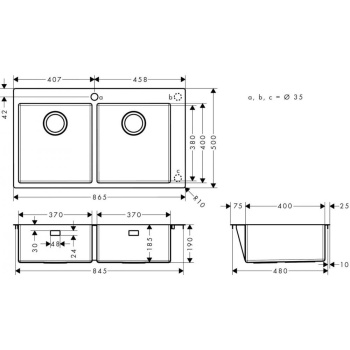 Мойка, Hansgrohe, S71, шгв 430*220*190, нержавеющая сталь