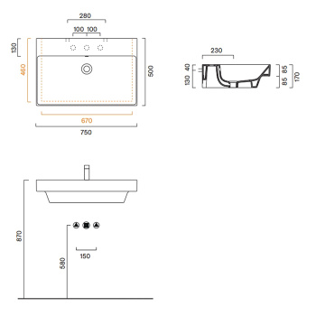 Раковина Catalano Zero 75x50, с 1 отв, белый глянцевый 120751001