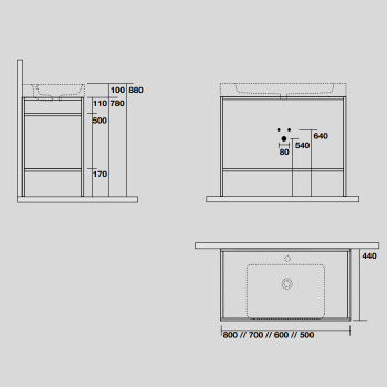 Раковина Kerasan Cento 80х45 подвесная c 1отв под смеситель, Grigio matt 353359*1 Grigio matt