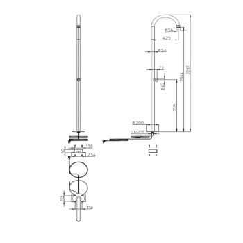 Душевая колонна Bossini Nobu из стали INOX. верхний душ 54см с подкл. в пол с встроенной частью. с режимом отоплением от -20гр. цвет хром