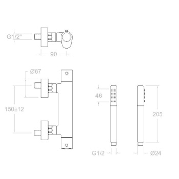 Смеситель термостатический Ramonsoler Alexia для душа с душевым комплектом золото 3634DOC