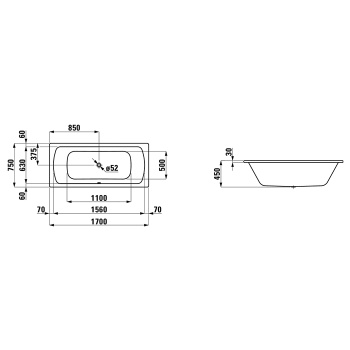 Стальная ванна Laufen Pro 170x75 2.2695.3.600.040.1