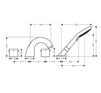 Axor Starck, Смеситель на край ванны, на 4отверстия, внешняя часть, цвет: хром 10444000