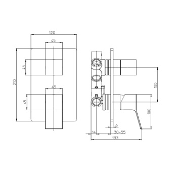 Наружная часть Bossini Aki Line монорычажного универсального смесителя AKI на 2-5 выходов. цвет хром
