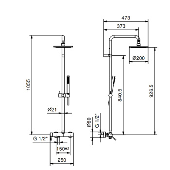 Душевая стойка Fantini Nostromo с верхнем душем 20см., с ручным душем и смесителем, черный матовый 86 13 8130
