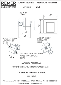 Смеситель для душа Remer   встраиваемый RR Z63