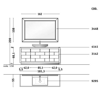 Зеркало Vitage Milldue Edition Ritz GINEVRA 1620х1080х50, рама полированная сталь, отделка стекло Alligator gold, 3448.74.98