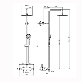 Смеситель для душа внешнего монтажа Fima Carlo Frattini Serie 22 с душевой стойкой, верхним душем 250 и ручным душем, хром F3165/RP251CR