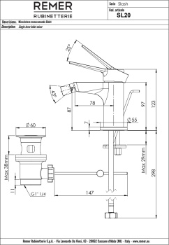 Смеситель для биде Remer Slash & Dot  Slash сталь SL20XV