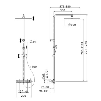 Настенная душевая система Cisal Less New смеситель для душа,верхний душ, ручной душ с держателем и шлангом, хром LN00403021