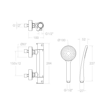 Смеситель термостатический Ramonsoler Blautherm для душа и душевым комплектом 943402T1