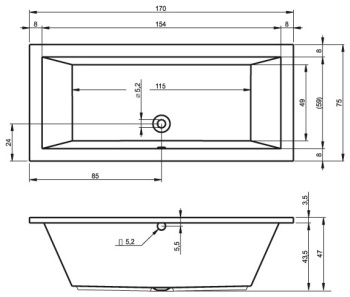 Акриловая ванна Riho 170x75 BA1800500000000 (B007001005)