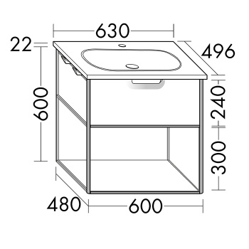 Burgbad Vry Комплект мебели 63х49.6х60cм., подвесной, 1 ящик, 1 полка, с 1 отв., цвет: белый матовый