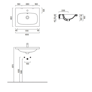 Раковина Catalano Alvea 60x46, подвесная или на мебель, без отв, белый глянцевый 620600001