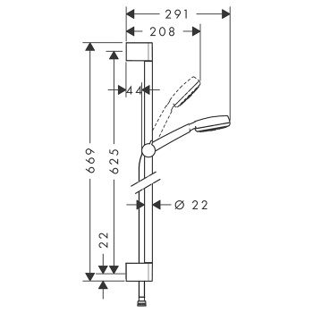 HG Crometta Душевой набор: штанга 650mm, ручной душ 100, 1jet (Rain), EcoSmart, шланг, цвет: белый/хром