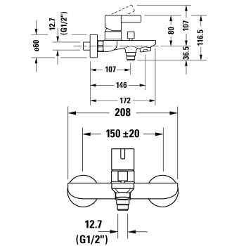 Duravit D-Neo Смеситель для ванны, настенный, с автом. перекл. цвет: хром