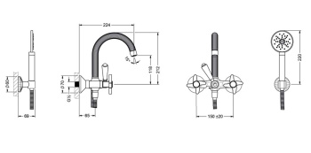 Смеситель для ванны Jorger Cronos 637.20.102.000 с душевым гарнитуром chrome