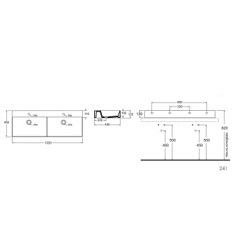 Двойная раковина подвесная Azzurra Elegance Squared 122х45см с 2отв. под смеситель, белый ELLP12245DQMBI/(EQA122 2V/2F bi)*2
