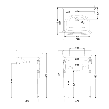 Подстолье Burlington Guild GU56X77G золото